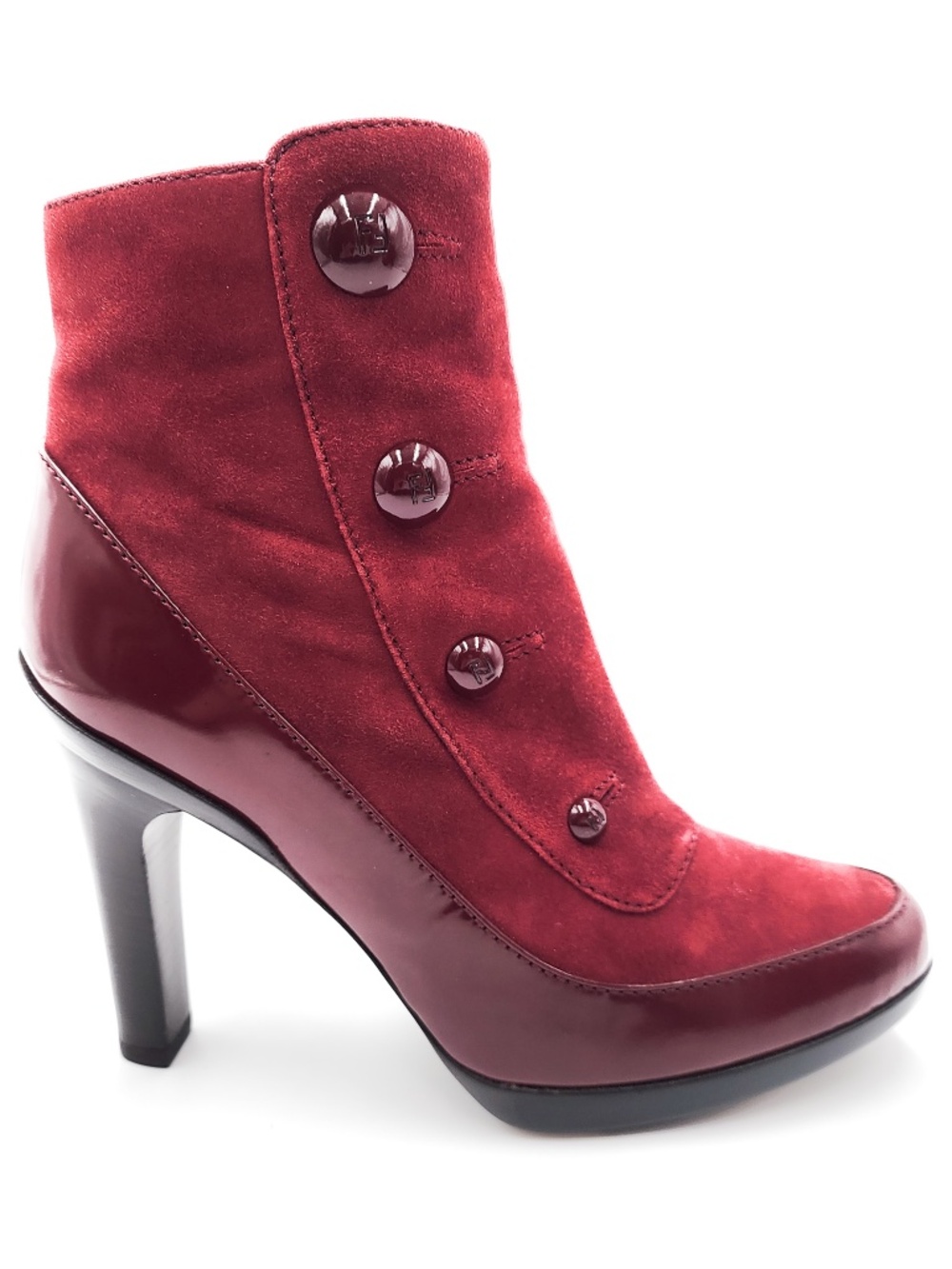 Fendi Suede Burgundy Red Leather Designer Heeled Ankle Boots EU 37